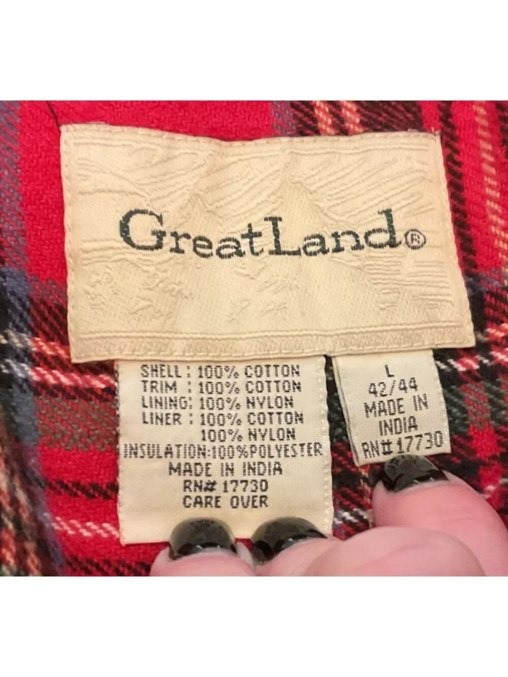 GreatLand Olive Green Field Coat Sz L With Plaid Removable Lining Cotton Nylon